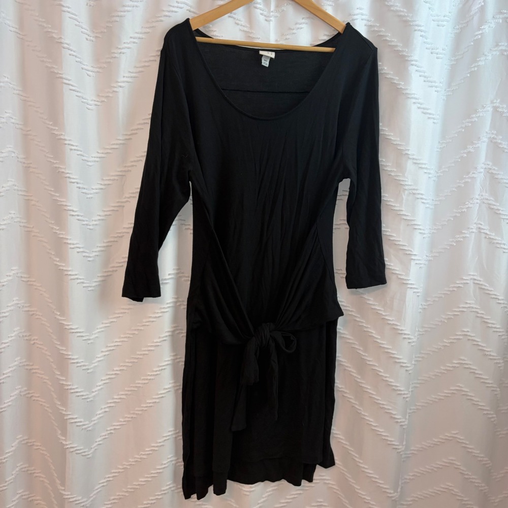 A New‎ Day Black Front Tie Long Sleeve Knit Dress XXL Scoop Neck Modal Blend